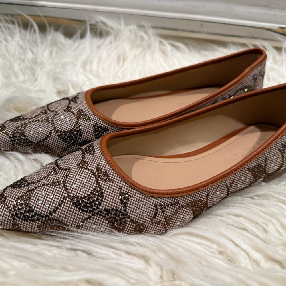 Coach Brown and Cream Flats with Leather Trim